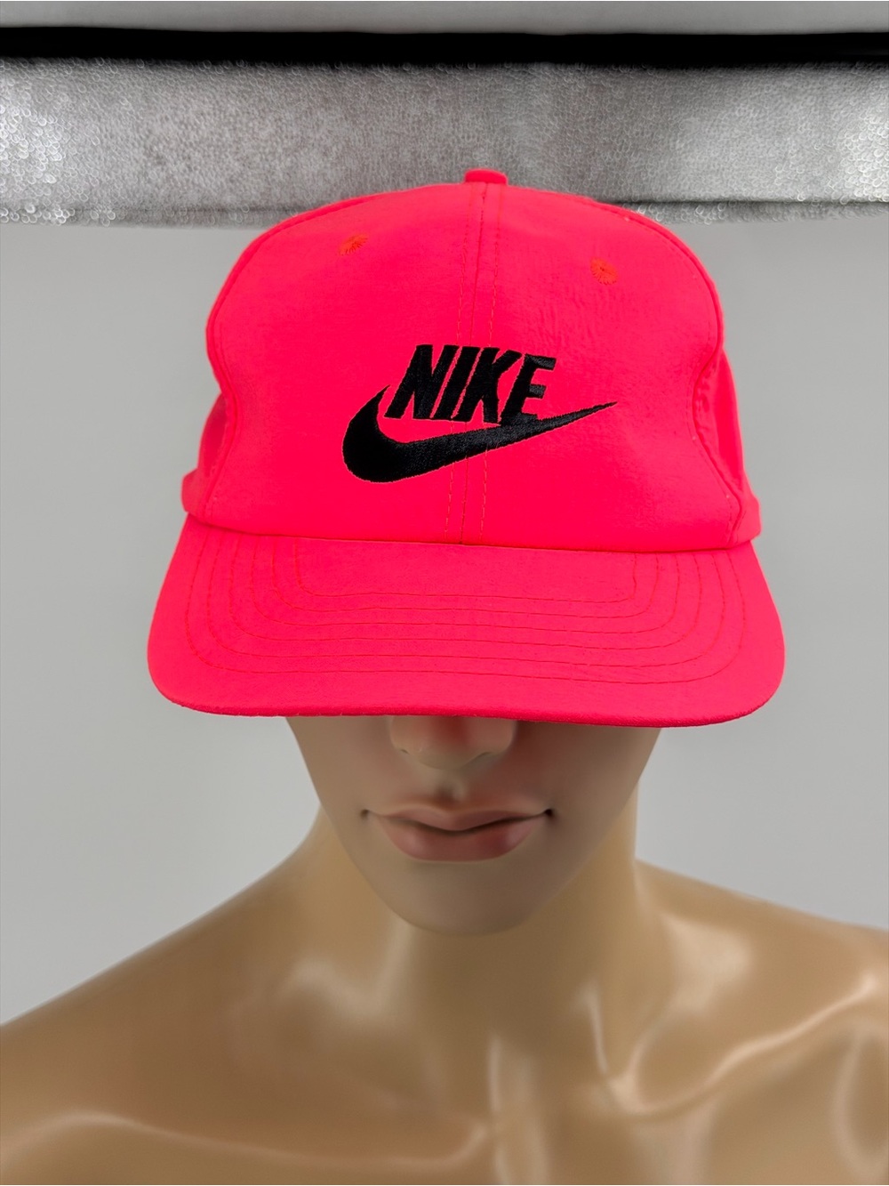 Vintage 90s Nike Futura Neon Salmon Nylon Embroidered Swoosh Taiwan hat cap rare